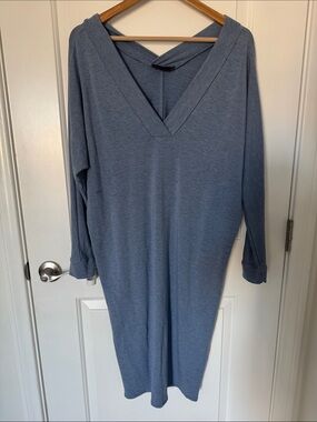 Hatch The Visitor dress. Slate Blue Long Sleeve V-Neck Knit Dress